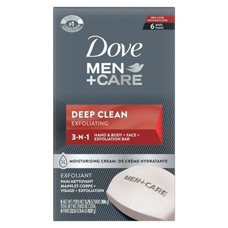 Dove Men+Care Body Soap and Face Bar More Moisturizing Than Bar Soap Deep Clean Effectively Washes Away Bacteria  Nourishes Your Skin 3.75 Ounce (Pack