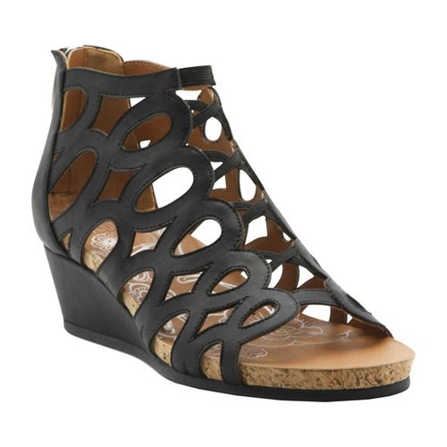 Mootsies Tootsies Women's Tabitha Wedge Sandal in Black, Size 6.5 Medium