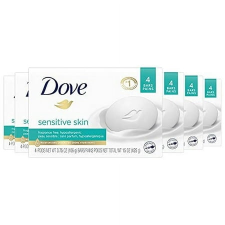 Dove Beauty Bar More Moisturizing Than Bar Soap for Softer Skin  Fragrance Free  Hypoallergenic Sensitive Skin with Gentle Cleanser 3.75 Oz 24 Bars
