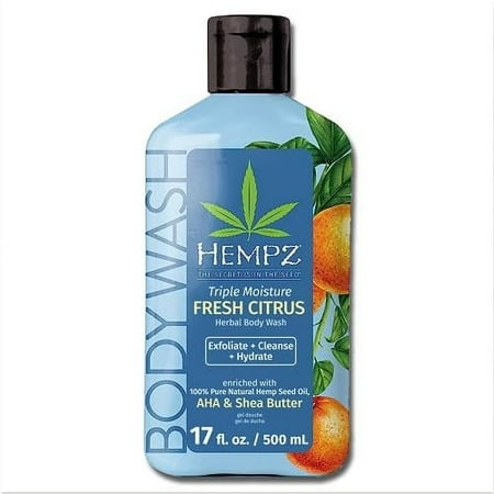 Hempz Triple Moisture Body Wash - Grapefruit & Peach - Hydrating for Sensitive Skin  Scented  Exfoliating with Shea Butter  Pure Hemp Seed Oil  and Al