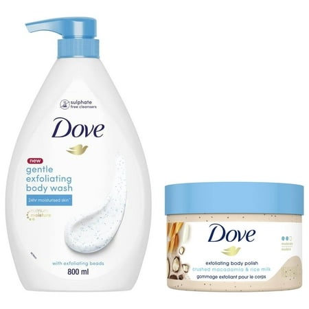Dove Exfoliating Body Polish| Body Scrub |Sulphate Free|298gm & Dove Gentle Exfoliating Nourishing Body Wash  Mild Cleanser Moisturizes Skin  Balances