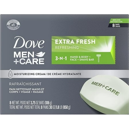 Dove Men+Care 3 in 1 Bar Cleanser for Body  Face  and Shaving to Clean and Hydrate Skin Extra Fresh Body and Facial Cleanser More Moisturizing Than Ba