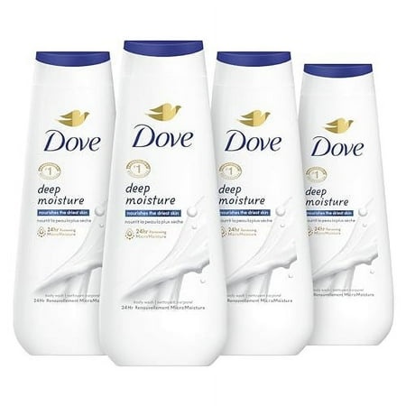 Dove Body Wash Deep Moisture 4 Count for Dry Skin Moisturizing Skin Cleanser with 24hr Renewing MicroMoisture Nourishes the Driest Skin 20 Oz