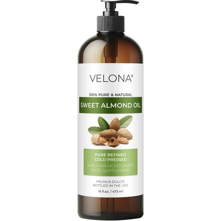 Velona Sweet Almond Oil - 16 Oz | 100% Pure and Natural Carrier Oil | Refined  Cold Pressed | Skin  Hair  Body & Face Moisturizing | Use Today - Enjoy