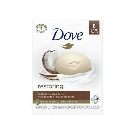 Pack of 2 Dove Restoring Gentle Women S Beauty Bar Soap All Skin Type Coconut & Cocoa Butter  3.75 Oz (8 Bars)