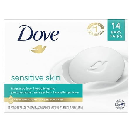 Dove Beauty Bar More Moisturizing Than Bar Soap for Softer Skin  Fragrance-Free  Hypoallergenic Beauty Bar Sensitive Skin with Gentle Cleanser 3.75 Oz