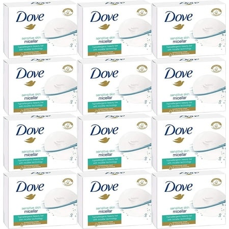 Dove Sensitive Skin Micellar Beauty Bar Soap  100 Gram / 3.5 Ounce Bars (Pack of 12) Imported Version