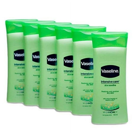 Vaseline Non Greasy Intensive Care Body Lotion  Aloe Soothe 6 Travel Packs X 3.4 Fl.Oz / 100 ML (Flight Friendly Size)