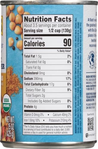 Bush's Best Blue Zones Organic Bowl Topper Curried Chickpeas 15 Oz thumbnail