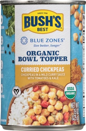 Bush's Best Blue Zones Organic Bowl Topper Curried Chickpeas 15 Oz thumbnail