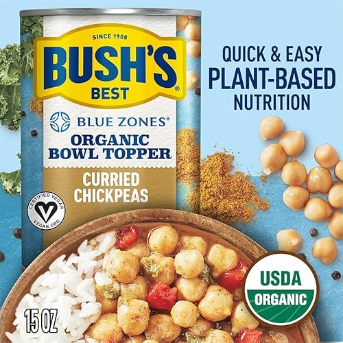 Bush's Best Blue Zones Organic Bowl Topper Curried Chickpeas 15 Oz thumbnail