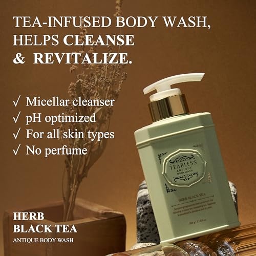 TEABLESS Herb Black Tea Body Wash  Hydrating Vegan Body Cleanser for Sensitive Skin  Daily Moisturizing Shower Gel  Fragrance Free Bubble Bath  Slow a thumbnail