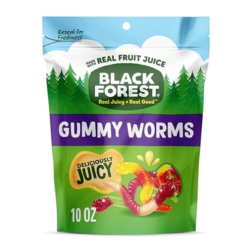 Black Forest Gummy, Worms, Fruit Flavor, Deliciously Juicy, Made with Real Fruit Juice, School Snacks, 10 Oz