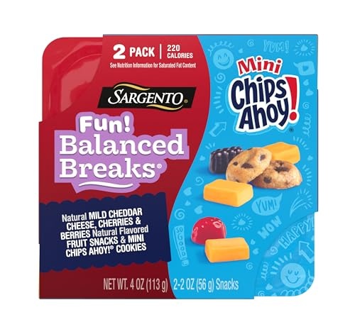 Sargento Fun! Balanced Breaks Mild Cheddar Natural Cheese, Cherries & Berries Natural Flavored Fruit Snacks & Mini CHIPS AHOY! Cookies, 2 Pack
