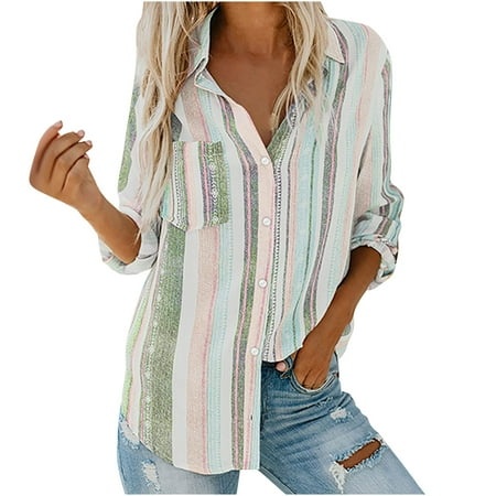 C-450 Mint Lime Green Striped Cardigan Lounge T Shirt for Ladies Winter Fall Turtleneck Spandex Colorblock Loose Fit Long Tops Shirt Juniors Button 20