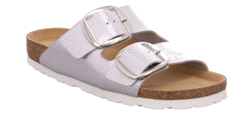 Rohde Alba 5588 89 Damen Hausschuhe Sandale Pantolette Kork Silber Echse