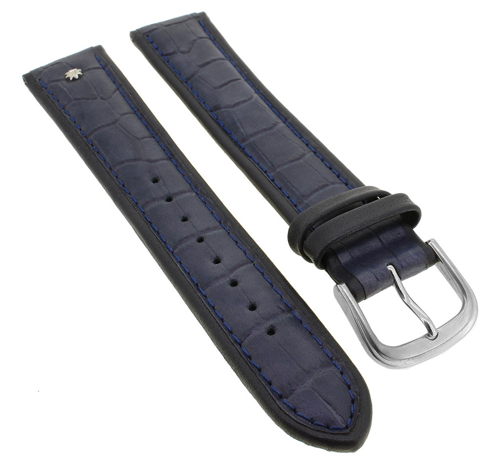 Junghans Ersatzband XL Uhrenarmband 21mm Leder Blau Mit Emblem Mit Krokoprägung 030/4962