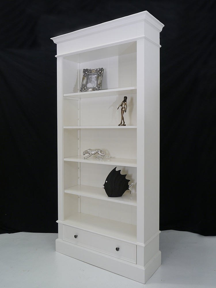 Regal Bücherregal Bücherschrank Massivholz in Weiß Mit 1 Schulbade (4888)