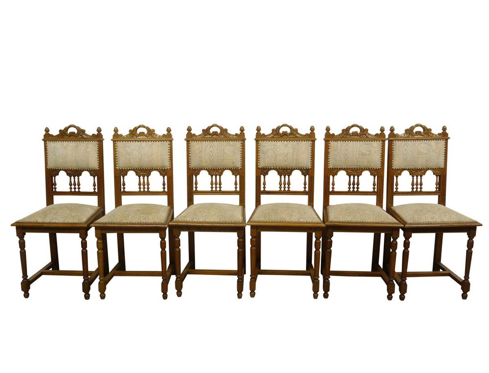 6 Stühle Lehnstühle Sitzmöbel 6-er Set Antik Um 1920 Aus Eiche Massiv (8875)