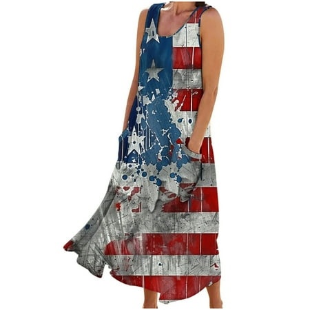 Cadancy My Orders Womens Tank Dresses Casual Summer Boho Vintage Patriotic Dress 4Th of July Maxi Dresses Airport Outfits for Women 2024 Milk Maid Sun