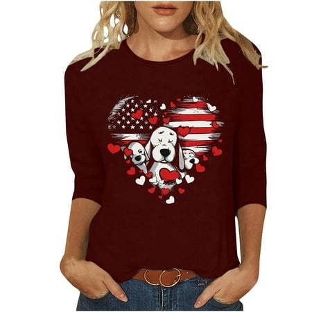 BBMHFW Womens 3/4 Sleeve T-Shirt Tops Round Neck Mother S Day Loose Casual Blouses Floral Print Summer Top 2313