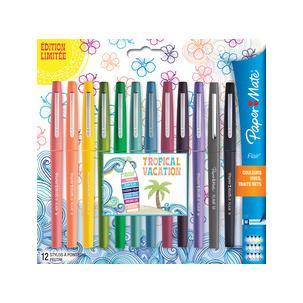 Paper Mate Flair Felt Tip Pens  Medium Point (0.7mm)  Tropical Colours  12 Count