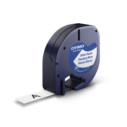 DYMO LT Plastic Labels, 0.5 in. X 23 Ft, White/Black