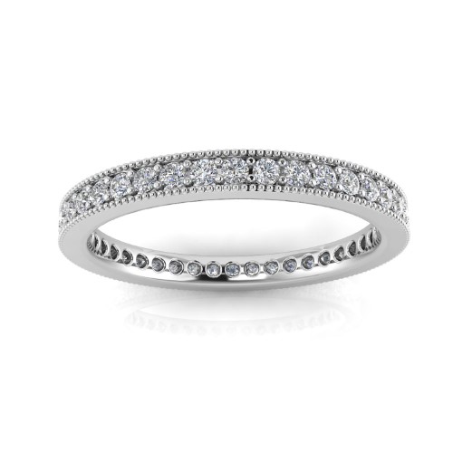 Round Brilliant Cut Diamond Pave & Milgrain Set Eternity Ring in 18K White Gold (0.5 Ct. T.w.), Ring Size 7.5