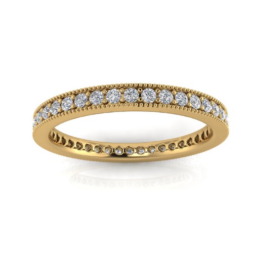 Round Brilliant Cut Diamond Pave & Milgrain Set Eternity Ring in 14K Yellow Gold (0.5 Ct. T.w.), Ring Size 7.5