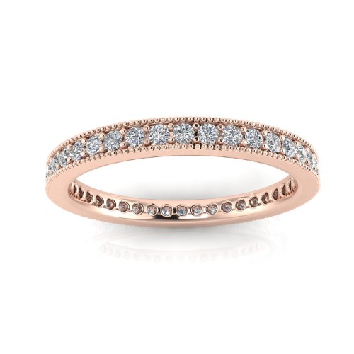 Round Brilliant Cut Diamond Pave & Milgrain Set Eternity Ring in 14K Rose Gold (0.5 Ct. T.w.), Ring Size 7.5