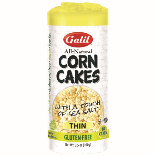 Galil Thin All-Natural Corn Cakes with Sea Salt  Vegan & Gluten Free Snacks  3.5 Oz-Pack (18 Count)