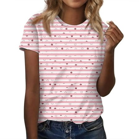 Qwertyu Women S Short Sleeve Crewneck Graphic T Shirt 2024 Summer Slim Fit Casual Basic Tee Tops Pink L