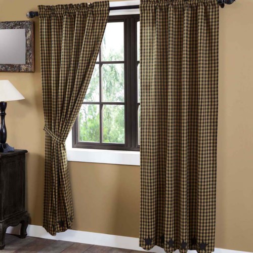 VHC Brands Black Star  Cotton  84x40  Scalloped Panel  Set of 2  Black