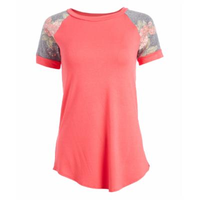 Cool Melon Women's Tee Shirts Coral - Coral & Charcoal Floral Raglan Tee - Women & Plus