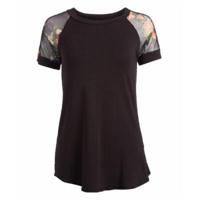 Cool Melon Women's Tee Shirts Black - Black & Red Floral Mesh Raglan Tee - Women
