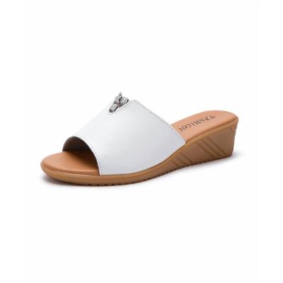Pattrily Women's Sandals White - White Rhinestone-Accent Thick-Strap Leather Sandal - Women