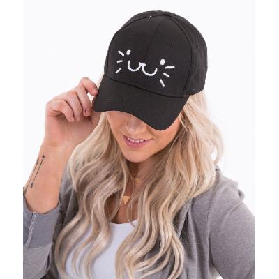 Aili's Corner Women's Baseball Caps Black - Black Embroidered Cat Baseball Cap