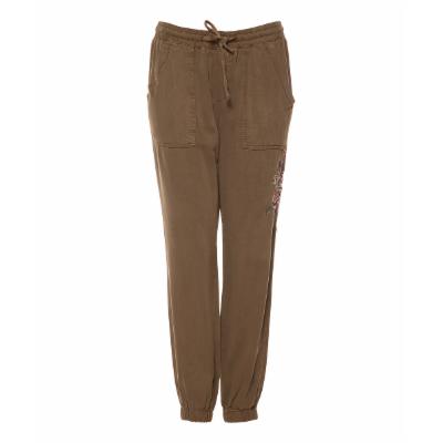 Devoted Women's Casual Pants 20004-KHAKI - Khaki Wash Embroidered Cargo Pants - Women