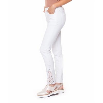 Devoted Women's Casual Pants 11001-WHITE - White Crochet-Applique Skinny Jeans