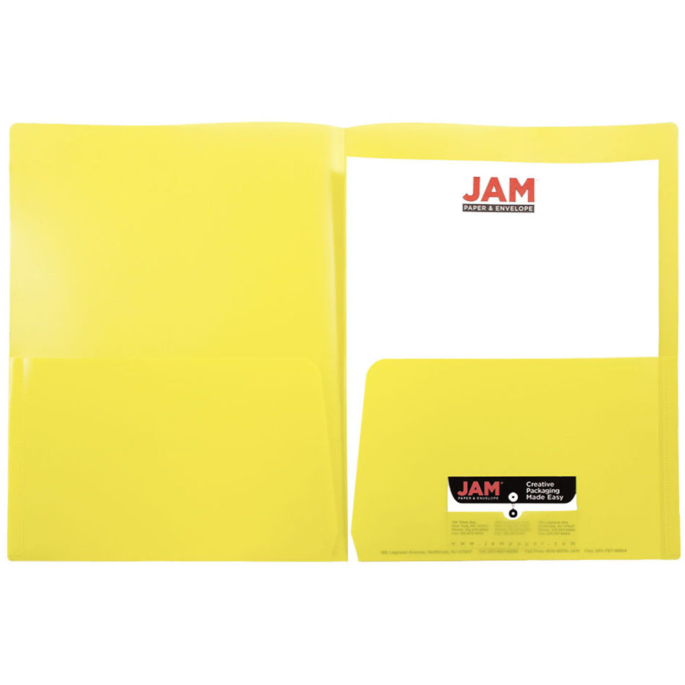 JAM Paper Plastic Presentation Folder  9 X 12  Yellow  108/Pack