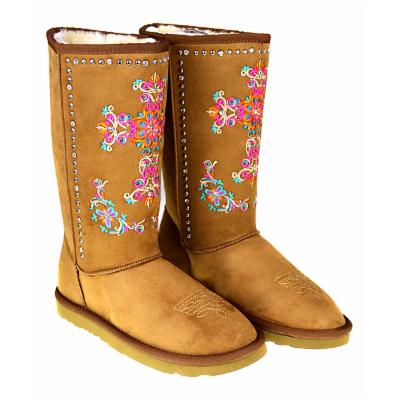 Montana West Women's Cold Weather Boots BROWN - Brown Embroidered Cross Faux Suede Boots - Women