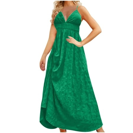 Cadancy My Orders Placed Sleeveless Dresses for Women 2024 Formal Plunge a Line Dress Smocked Flowy Maxi Dress Travel Clothes for Europe Milk Maid Sun