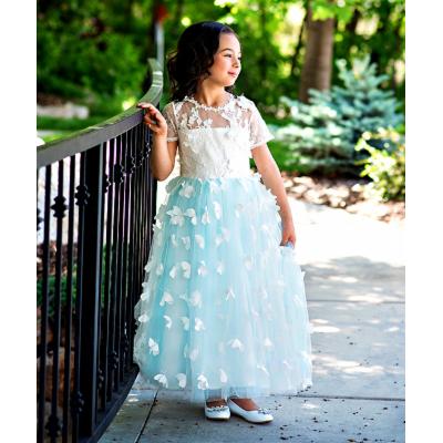 Big Girls Mint White Mariposa Butterfly Junior Bridesmaid Dress 7-10
