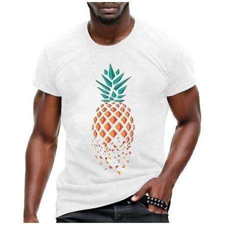 QYZEU Tee Shirts Mens Classic T Shirt Pineapple Graphic Round Neck T Shirt Short Sleeve Top Shirt Soft Comfortable Breathable Lightweight Tops White L