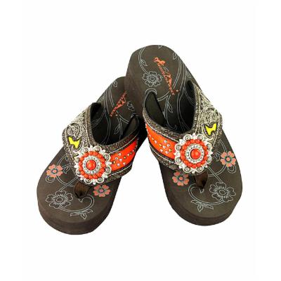 Montana West Women's Sandals Coffee - Coffee & Orange Floral Embroidery Flip-Flops - Women