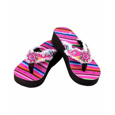 Montana West Women's Flip-Flops PK - Pink Frayed Edge Serape Flip-Flop - Women