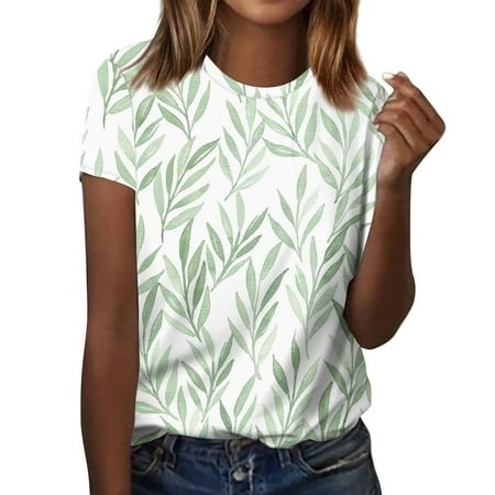 Qwertyu Vintage Tees for Women Women S Fashion Casual Round Neck Short Sleeve Graphic Print T-Shirt Top Green M