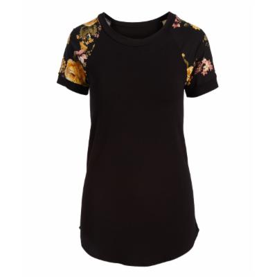 Cool Melon Women's Tee Shirts Black - Black & Yellow Floral Raglan Tee - Women