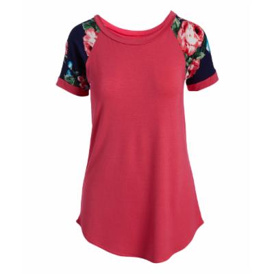 Cool Melon Women's Tee Shirts Coral - Coral & Blue Floral Raglan Tee - Women