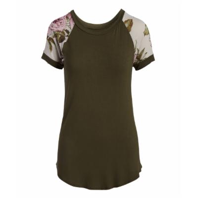 Cool Melon Women's Tee Shirts Olive - Olive & Lavender Floral Raglan Tee - Women